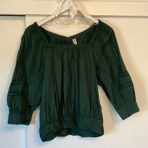 Vintage Anthropologie Emerald Green Puffed Sleeve Blouse